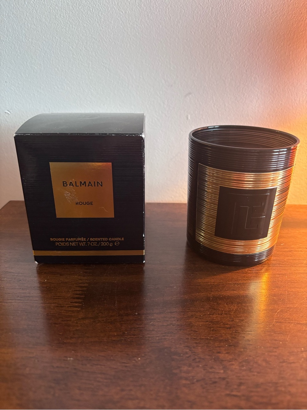 Balmain Empty Rouge Candle Jar in Black and Gold